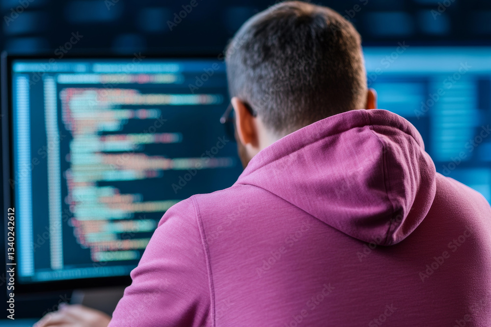 person coding on computer screen with colorful text person coding on computer screen with colorful text