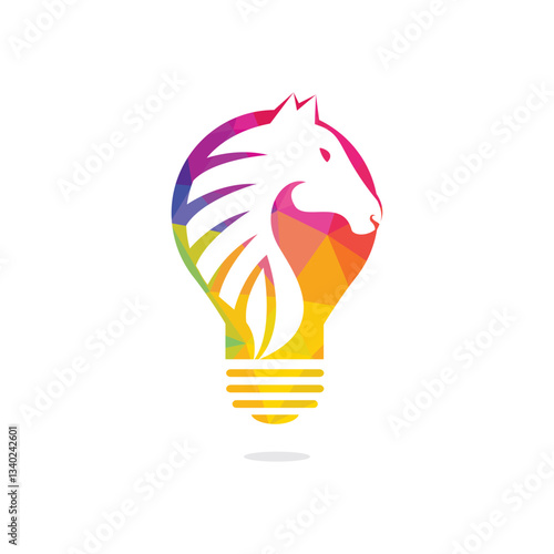 Light bulb and Horse logo design. Wild ideas logo concept. photo