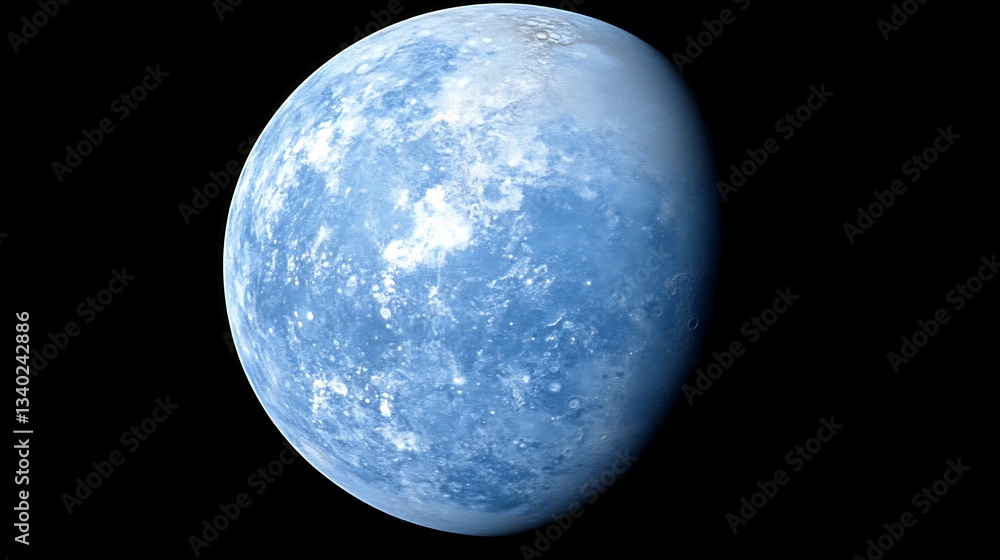 Fototapeta premium A blue and white planet floating in a dark space