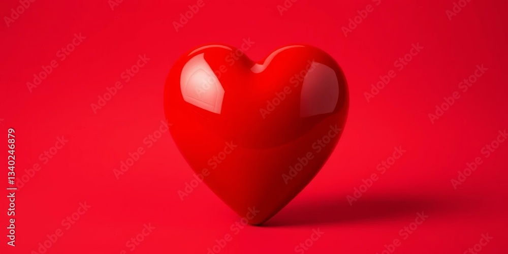 Close-up of a single, glossy red heart on a red background , wallpaper, red background Close-up of a single, glossy red heart on a red background , wallpaper, red background