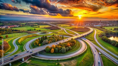 Wallpaper Mural Krakow S52 Motorway Batowice Junction Aerial Panoramic Sunset Torontodigital.ca