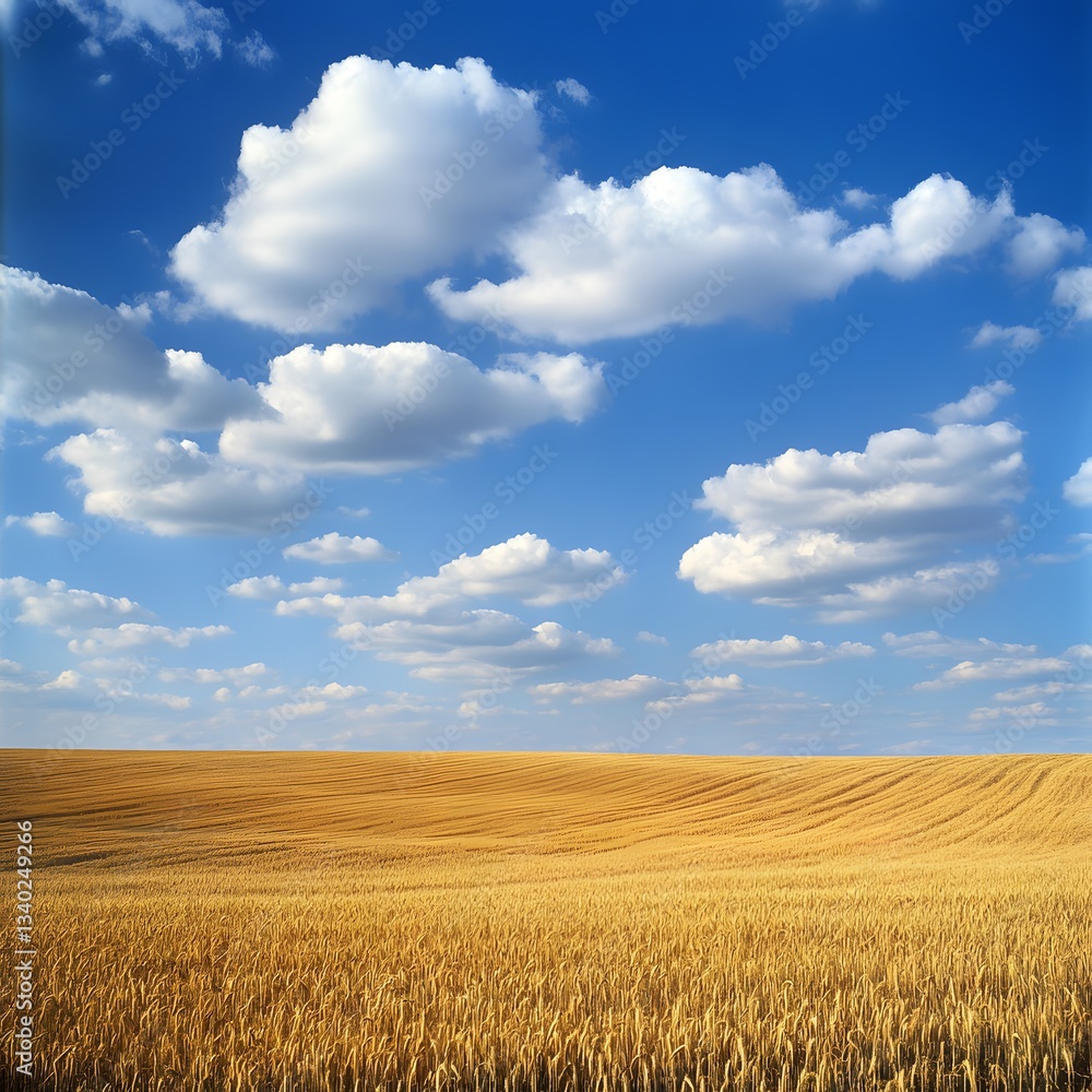 Golden wheat field under a vibrant blue sky Golden wheat field under a vibrant blue sky