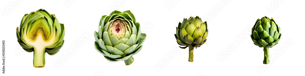 Fototapeta premium Fresh Green Artichoke Detailed isolated on white background , top view.