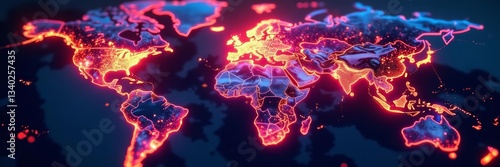 Colorful rays of light reflecting off flowing international trade routes, commerce, trade, economy