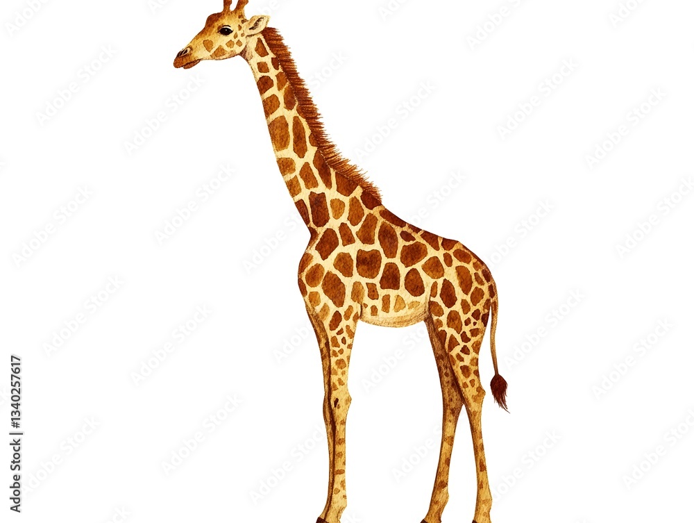 Naklejka premium Watercolor Giraffe Illustration African Animal Wildlife Art