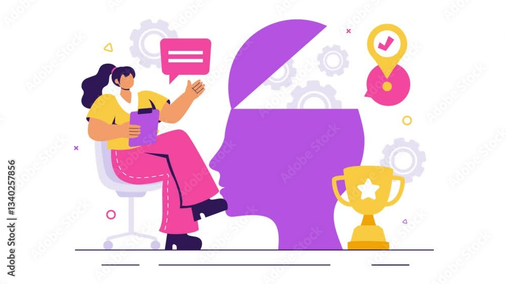 Animation of Vector Illustration of Office Workers Demonstrating Soft Skills such as Empathy, Communication, Idea Development, Teamwork, and Professional Growth Animation of Vector Illustration of Office Workers Demonstrating Soft Skills such as Empathy, Communication, Idea Development, Teamwork, and Professional Growth