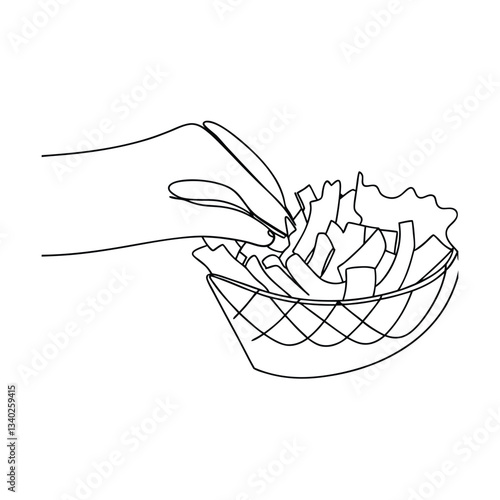 Hand Reaching for Crispy French Fries in a Basket