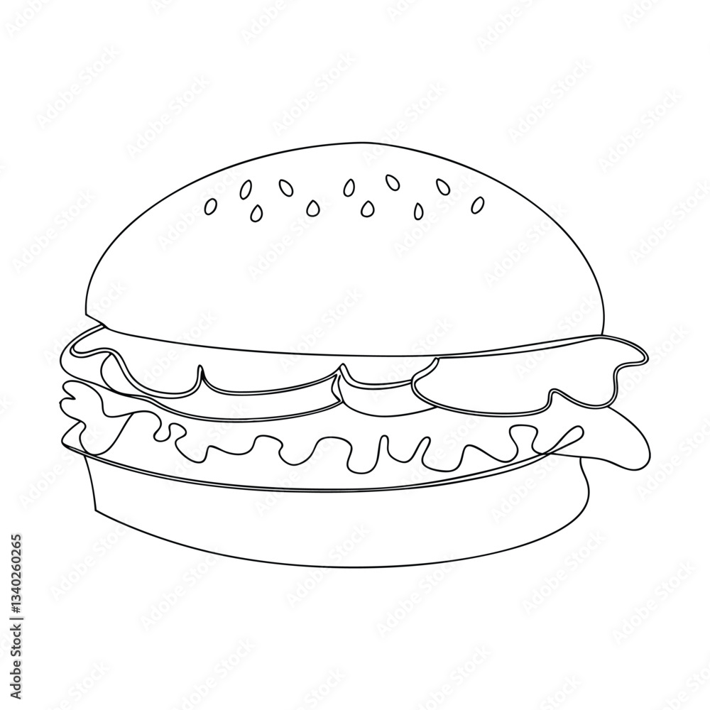 Simple Line Drawing of a Delicious Cheeseburger Illustration Simple Line Drawing of a Delicious Cheeseburger Illustration