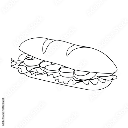 Simple Line Drawing of a Delicious Sub Sandwich