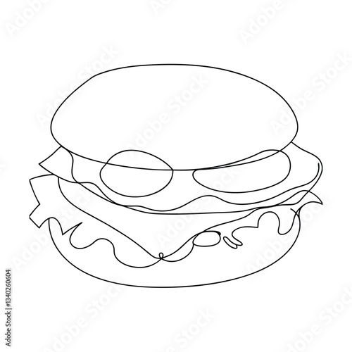 Simple Line Drawing of a Delicious Cheeseburger