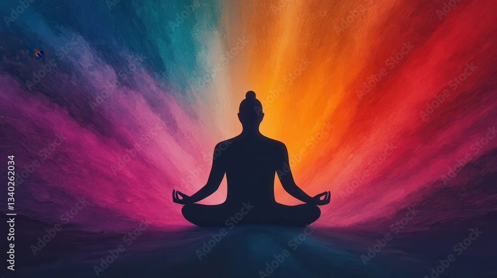 A figure meditating in a glowing lotus position, surrounded by radiant cosmic energy, symbolizing spiritual awakening and inner enlightenment A figure meditating in a glowing lotus position, surrounded by radiant cosmic energy, symbolizing spiritual awakening and inner enlightenment