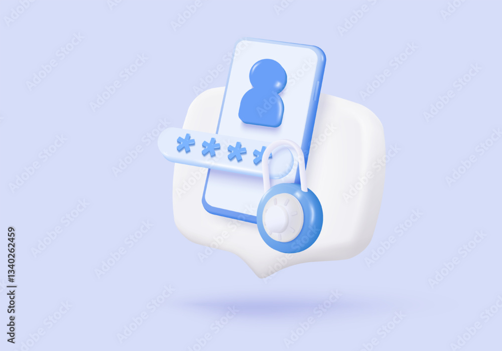 Fototapeta premium 3D private icon signs with secure for online payment safety concepts. password firewall secure for protect crime with hacker in minimalist. 3d password correct buttons icon vector render illustration