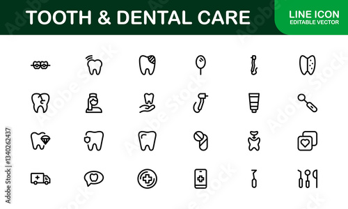 Dental Care and Tooth Icons. Essential Collection for Healthcare, Treatment, and Oral Health Designs