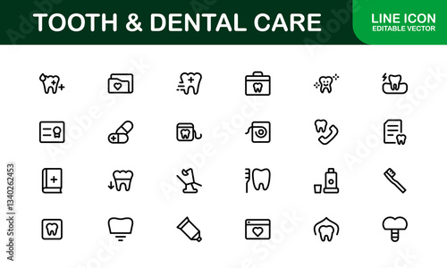 Dental Care and Tooth Icons. Essential Collection for Healthcare, Treatment, and Oral Health Designs