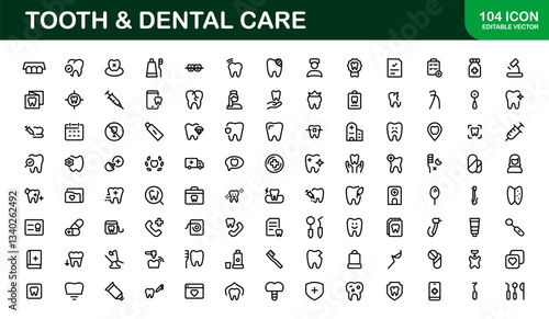 Dental Care and Tooth Icons. Essential Collection for Healthcare, Treatment, and Oral Health Designs