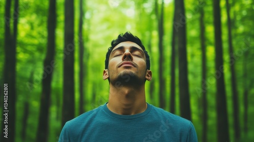 Breathing fresh air, forest bathing, reconnecting with nature to restore physical and mental health, relaxation, and peaceful solitude.