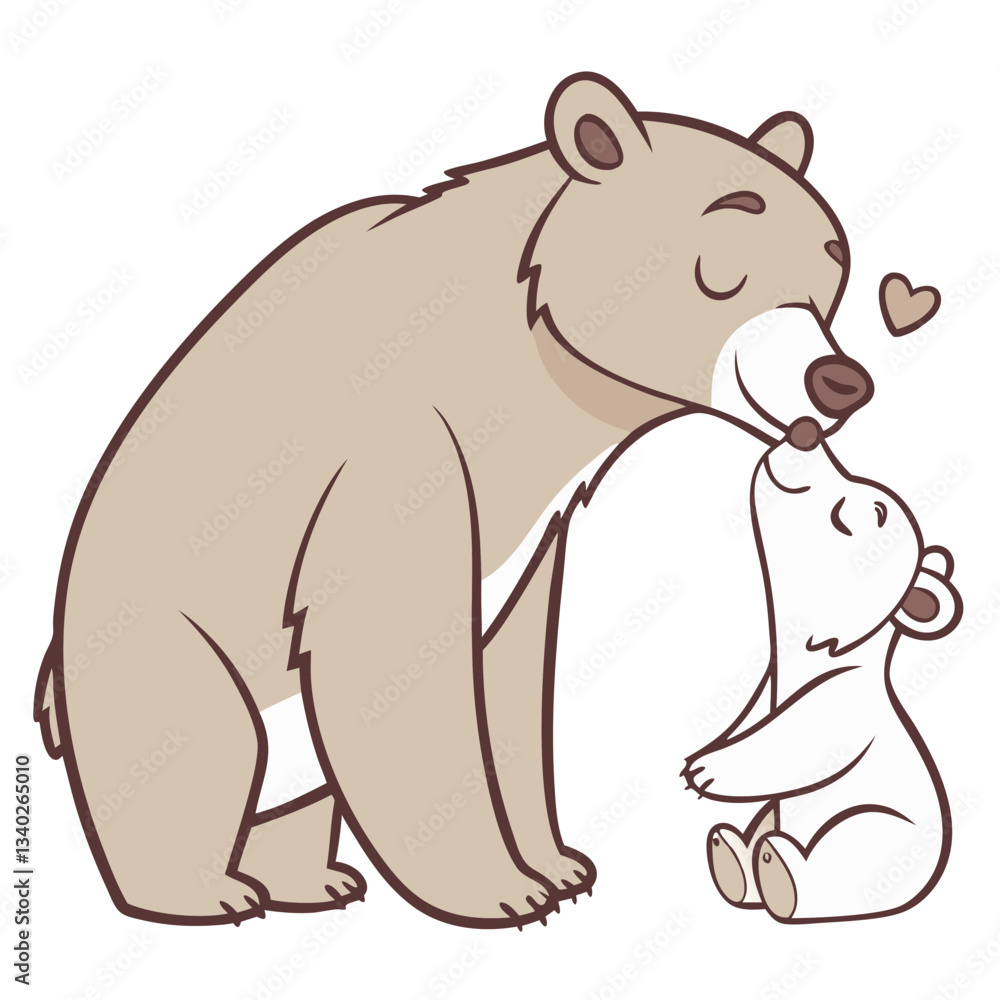 Cute Illustration of Bear and Cub Kissing Cute Illustration of Bear and Cub Kissing