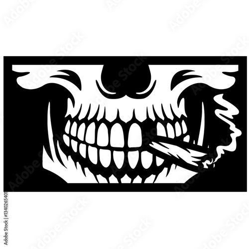 Skeleton Smoking Joint | 420 Cannabis | Dead Addict | Marijuana Addiction | Kush Leaf | Weed Life | Smoking Weed | Scary Skeleton | Original Illustration | Vector and Clipart | Cutfile and Stencil