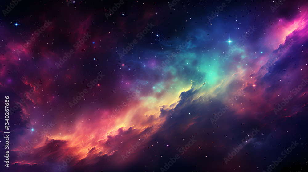 Fototapeta premium A breathtaking colorful nebula in outer space with swirling gases and stars captured in a stunning representation of cosmic homogeneity.