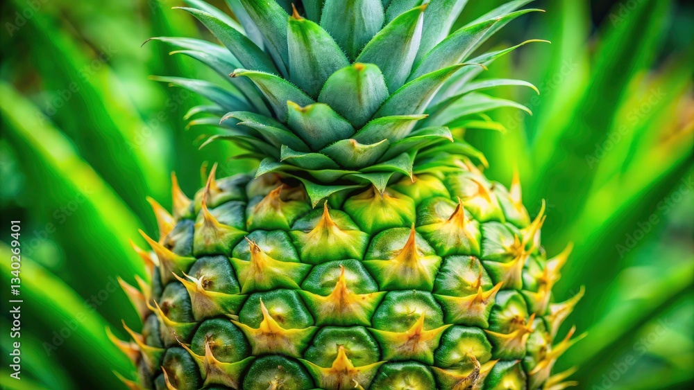 Fototapeta premium Aerial Close-Up Tropical Pineapple Fruit Photography, High-Resolution Pineapple Image, Juicy Pineapple Texture