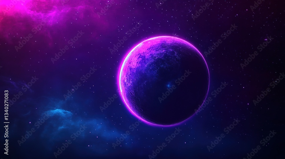 Fototapeta premium Vibrant, purple-hued planet in a deep, starry cosmos