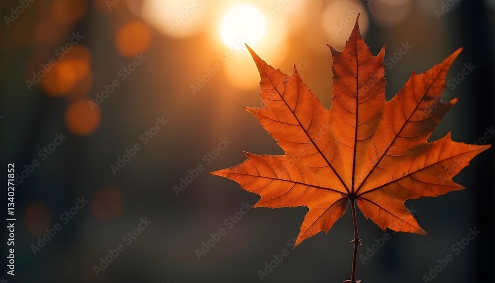 Fototapeta premium Orange Maple Leaf with Blurred Background and Warm Light
