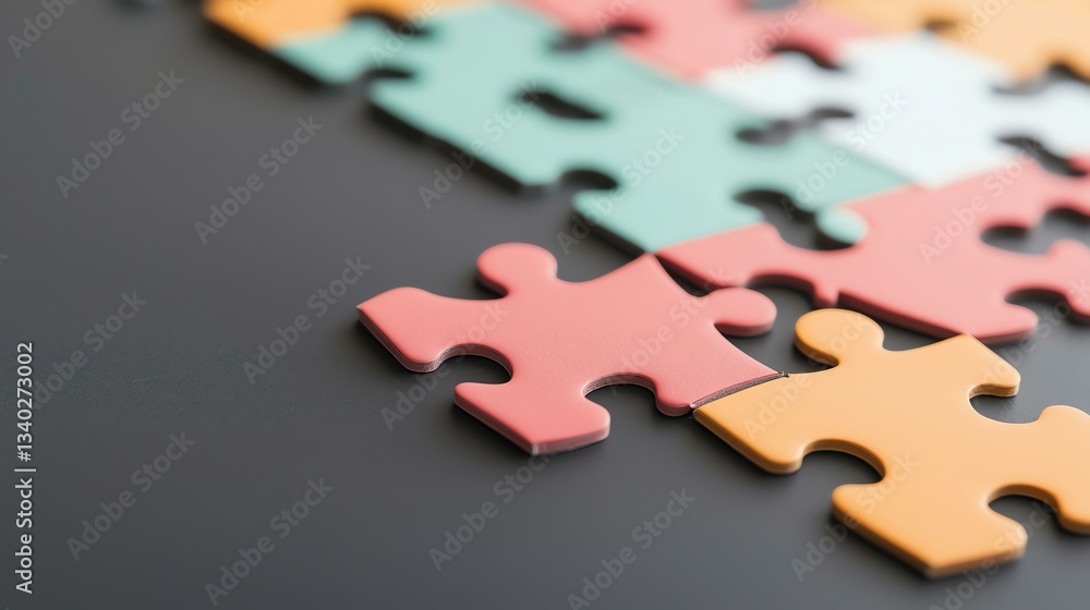 Fototapeta premium Business presentation relevance concept. Colorful puzzle pieces on a dark surface.