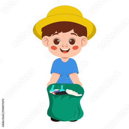 Boy Holding Trash Bag Illustration