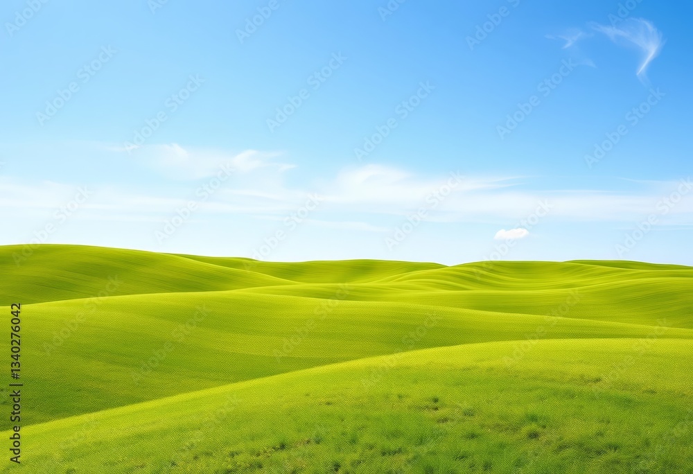 Fototapeta premium Expansive, subtly undulating lawn under a clear sky, copy space, nature