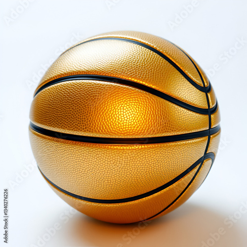 luxurious golden basketball with a textured surface and bold black lines, shining under soft lighting isolated on white background