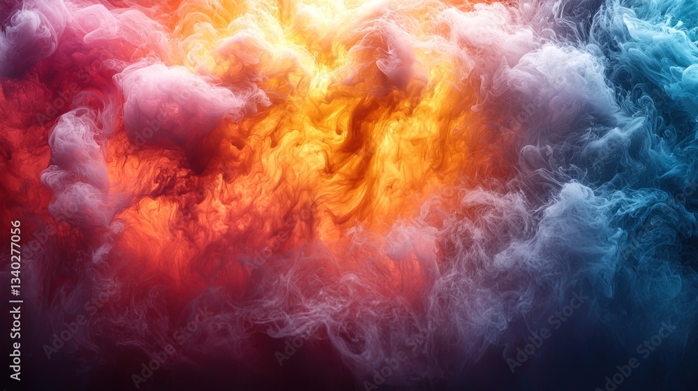 Vibrant Multicolored Smoke Plumes Colliding in a Dreamlike Scene Vibrant Multicolored Smoke Plumes Colliding in a Dreamlike Scene
