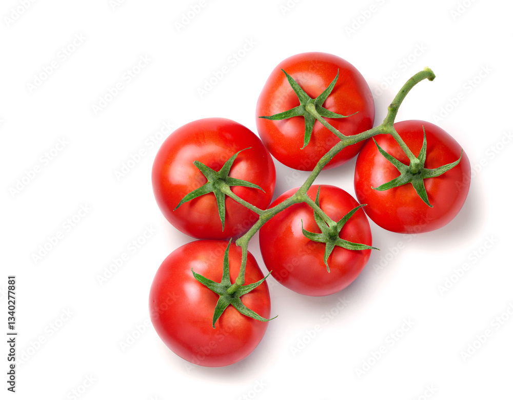 Top view of tomato cluster isolated on white background. Top view of tomato cluster isolated on white background.