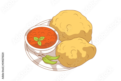 Indian Food Samosas Chole Bhature Illustration