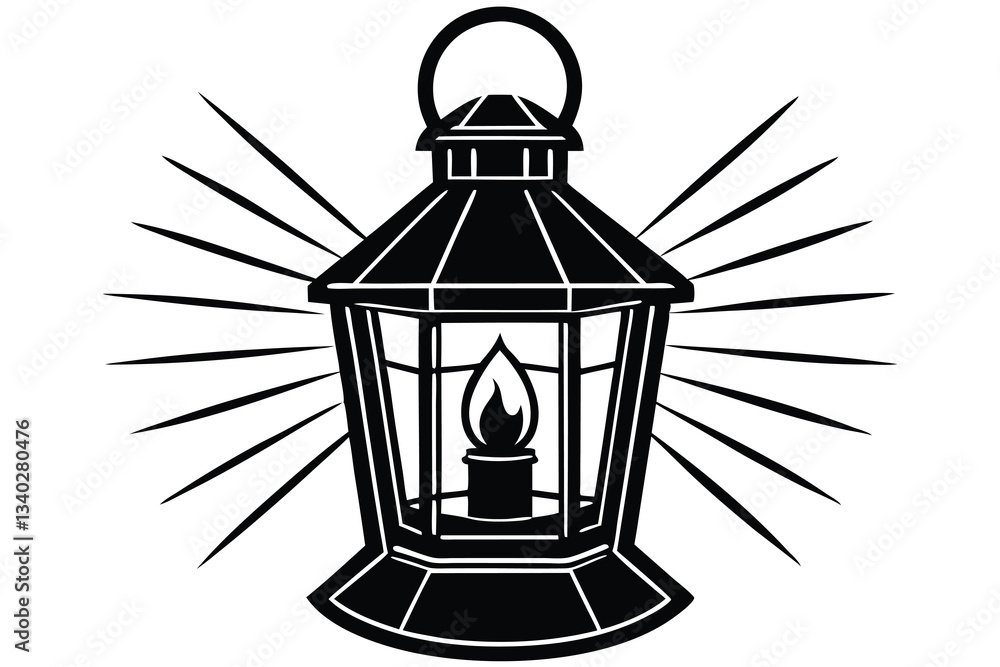 Isolated antique metal cage lantern, an old oil lamp's retro light