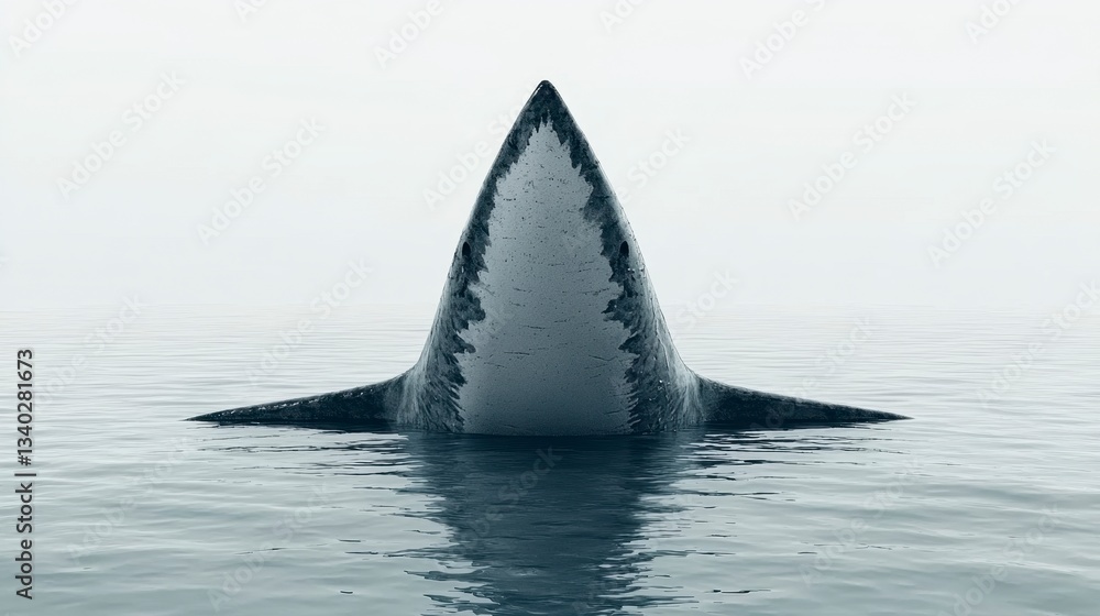 Fototapeta premium Grayscale Image of a Large Marine Animal's Fin Breaking the Water's Surface