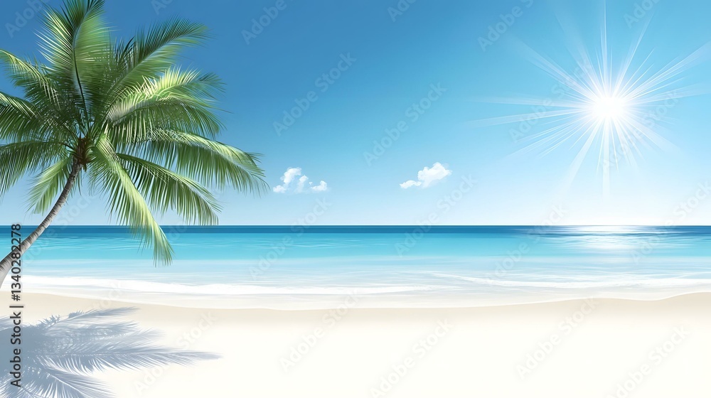 Fototapeta premium Peaceful White Sand Beach with Palm Trees Vector Art