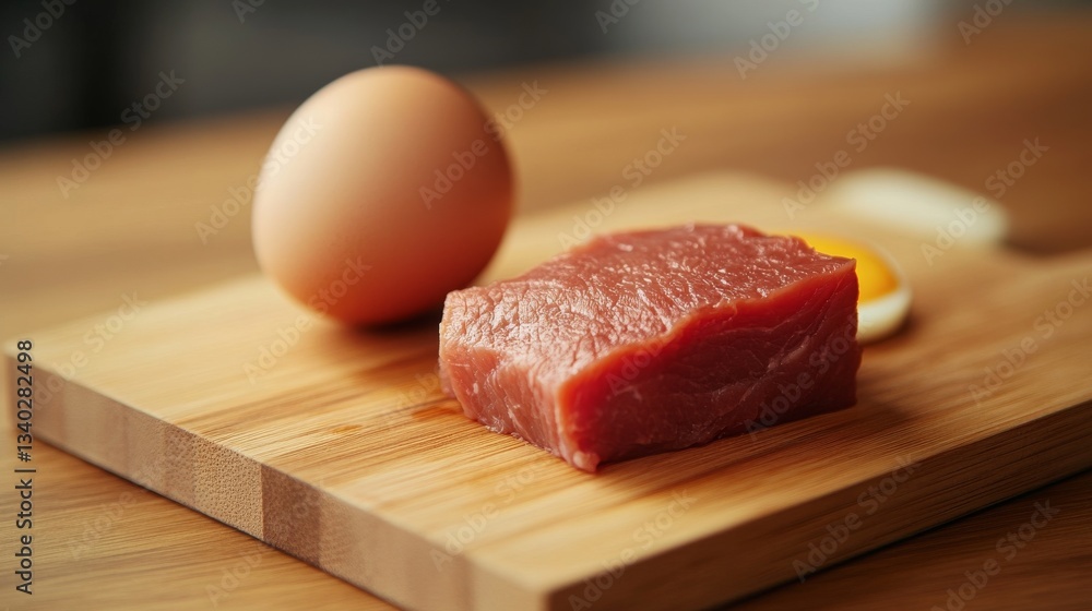 Meat on wooden board with egg Meat on wooden board with egg