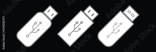 USB flash drive vector icon set. Memory card storage symbol.