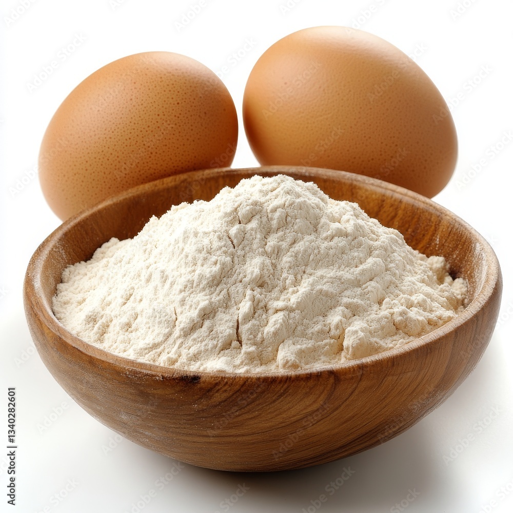 Flour and eggs isolated on white background Flour and eggs isolated on white background