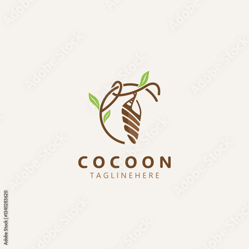 Cocoon logo Butterfly silkworm symbol. Caterpillar metamorphosis animal template design illustration