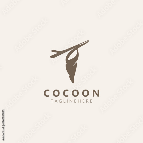 Cocoon logo Butterfly silkworm symbol. Caterpillar metamorphosis animal template design illustration