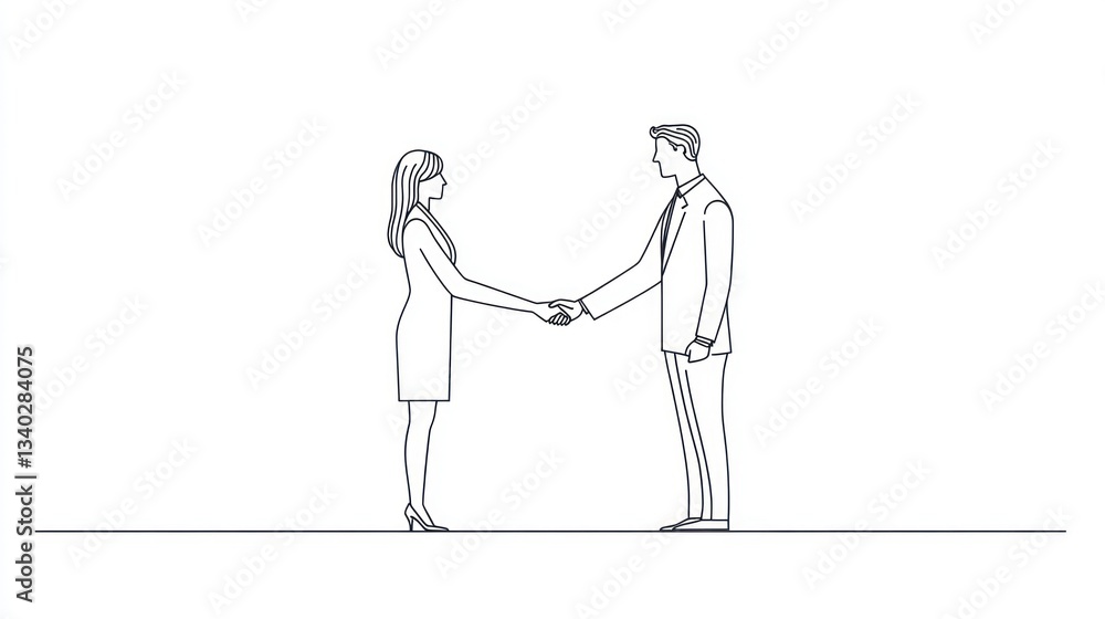 A minimalist line-art depiction of a hiring manager and a candidate shaking hands in a simple yet powerful illustration of success A minimalist line-art depiction of a hiring manager and a candidate shaking hands in a simple yet powerful illustration of success