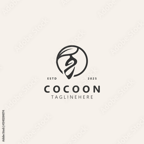 Cocoon logo Butterfly silkworm symbol. Caterpillar metamorphosis animal template design illustration