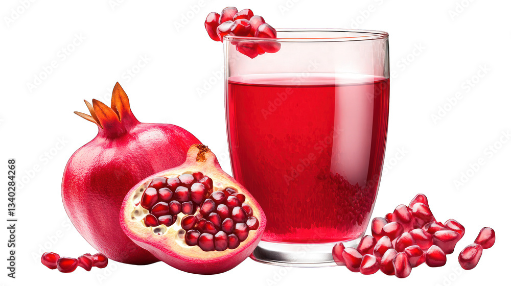 A fresh glass of pomegranate juice with pomegranate seeds on a transparent background A fresh glass of pomegranate juice with pomegranate seeds on a transparent background