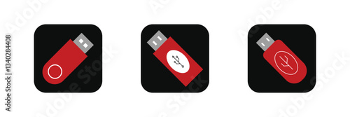 USB flash drive vector icon set. Memory card storage symbol.