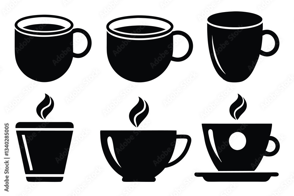 Obraz premium Coffee cup set illustration with various cup designs and beverage types