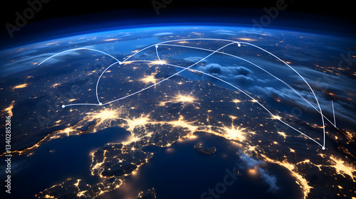 A mesmerizing visual representation of mutual perturbation effects depicting earth illuminated by a beautiful line of lights against a dark background.