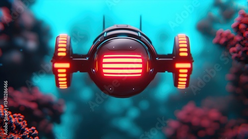 Futuristic Submarine Exploring Vibrant Underwater Landscape