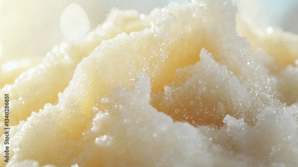 Close-up of light-colored, textured food, possibly ice cream, with blurred background Close-up of light-colored, textured food, possibly ice cream, with blurred background