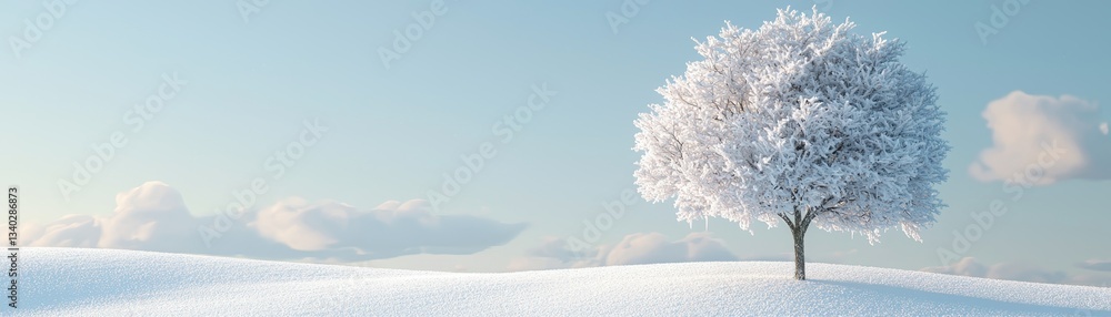 A serene winter landscape features a snow-covered tree against a soft blue sky, creating a peaceful and tranquil atmosphere. A serene winter landscape features a snow-covered tree against a soft blue sky, creating a peaceful and tranquil atmosphere.